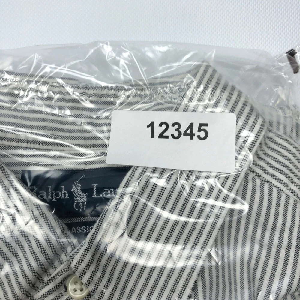 Polo Ralph Lauren Mens Large Classic Fit Striped Button Down Shirt Grey White